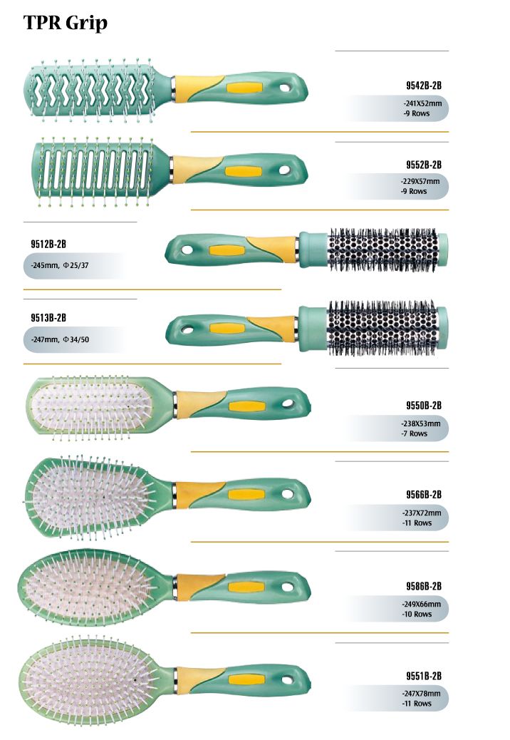 TPR Grip Green mix yellow Hair Brushes